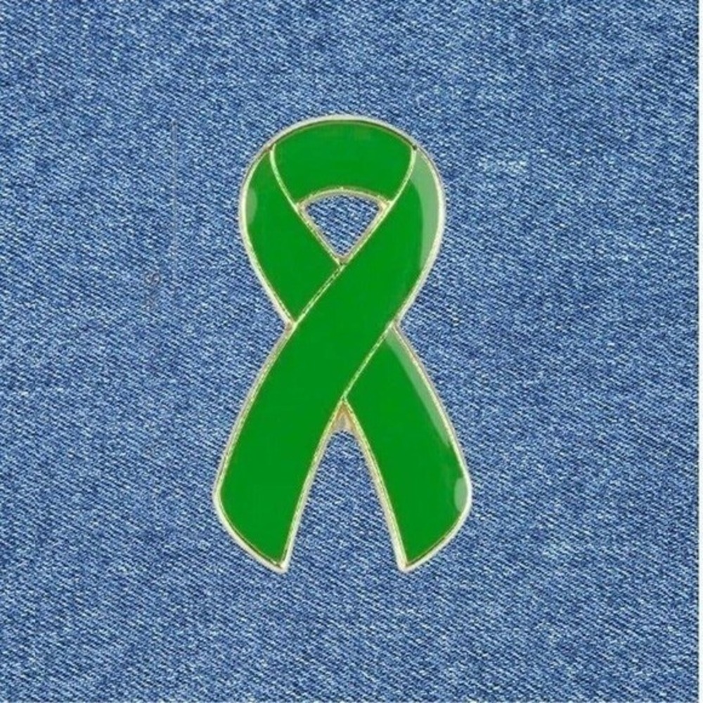 Green Awareness Ribbon Enamel Pin Gold Tone Mental Health Lyme Disease Support
